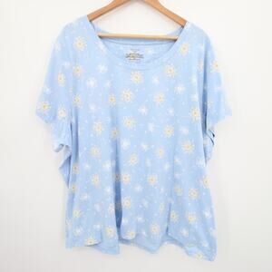 Sleep Sense Top Pajama Shirt Dandelion Light Blue Yellow Scoop Neck 3X NWT